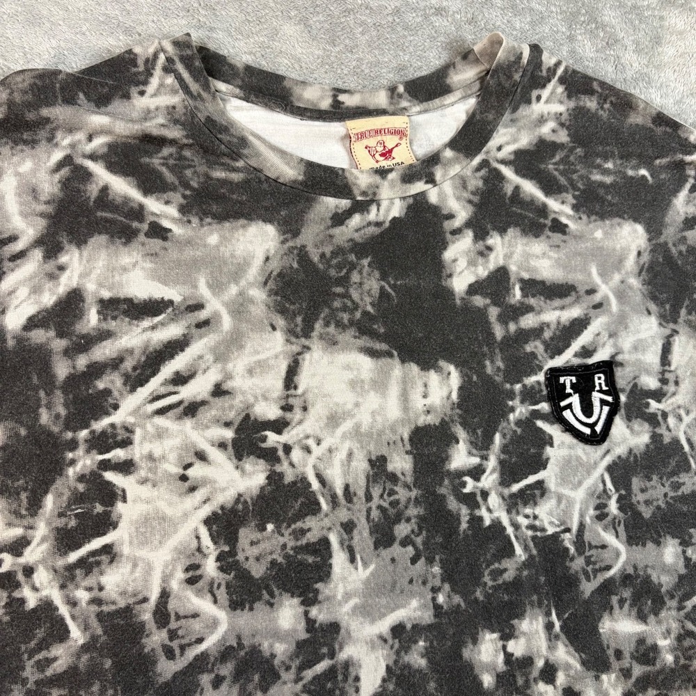 True Religion Men's 2XL Gray Tie Dye Buddha World Tour Y2K Made in USA T Shirt